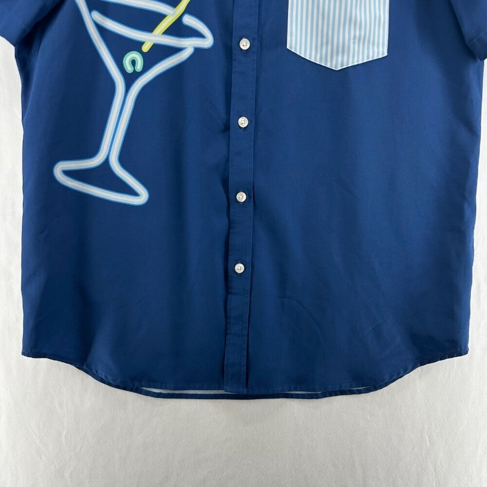 Chubbies Hawaiian Shirt Men's L Button Down Neon Martini Glass Party Club Blue - Picture 4 of 11